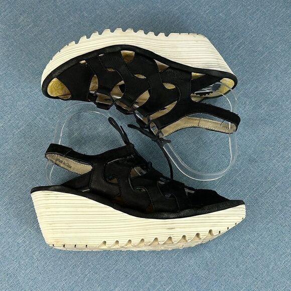 Fly London Black Yexa Lace-up Gladiator Platform Wedge Sandals Size 6-6.5 - Picture 5 of 9